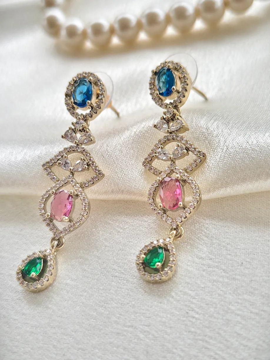 Zama' Stunning victorian style multicolour AD Necklace with Earrings ASM13